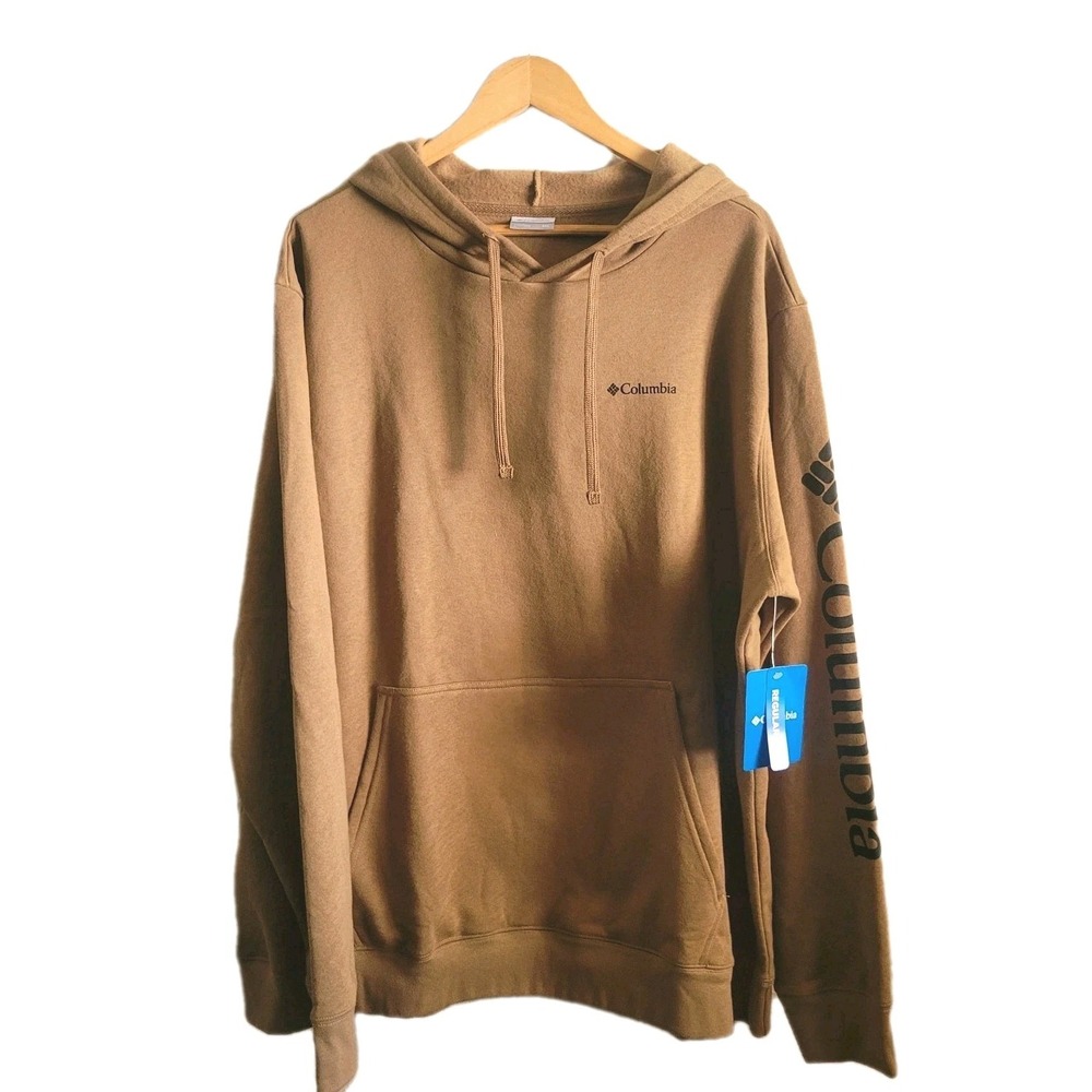 COLUMBIA  Hoodie Mens XXL NWT Camel Brown Pullover Fleece Logo Sleeve Gorpcore